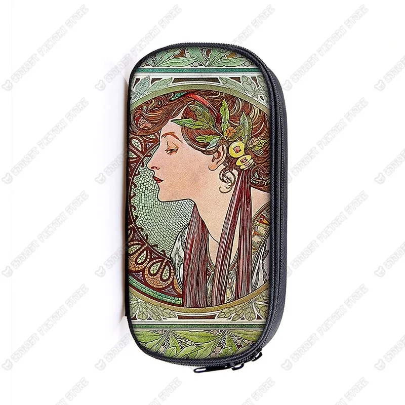 trousse de maquillage imprimée par alphonse mucha, trousse de maquillage pour femme, trousse de maquillage pour adolescent, étuis à crayons, étuis à cosmétiques