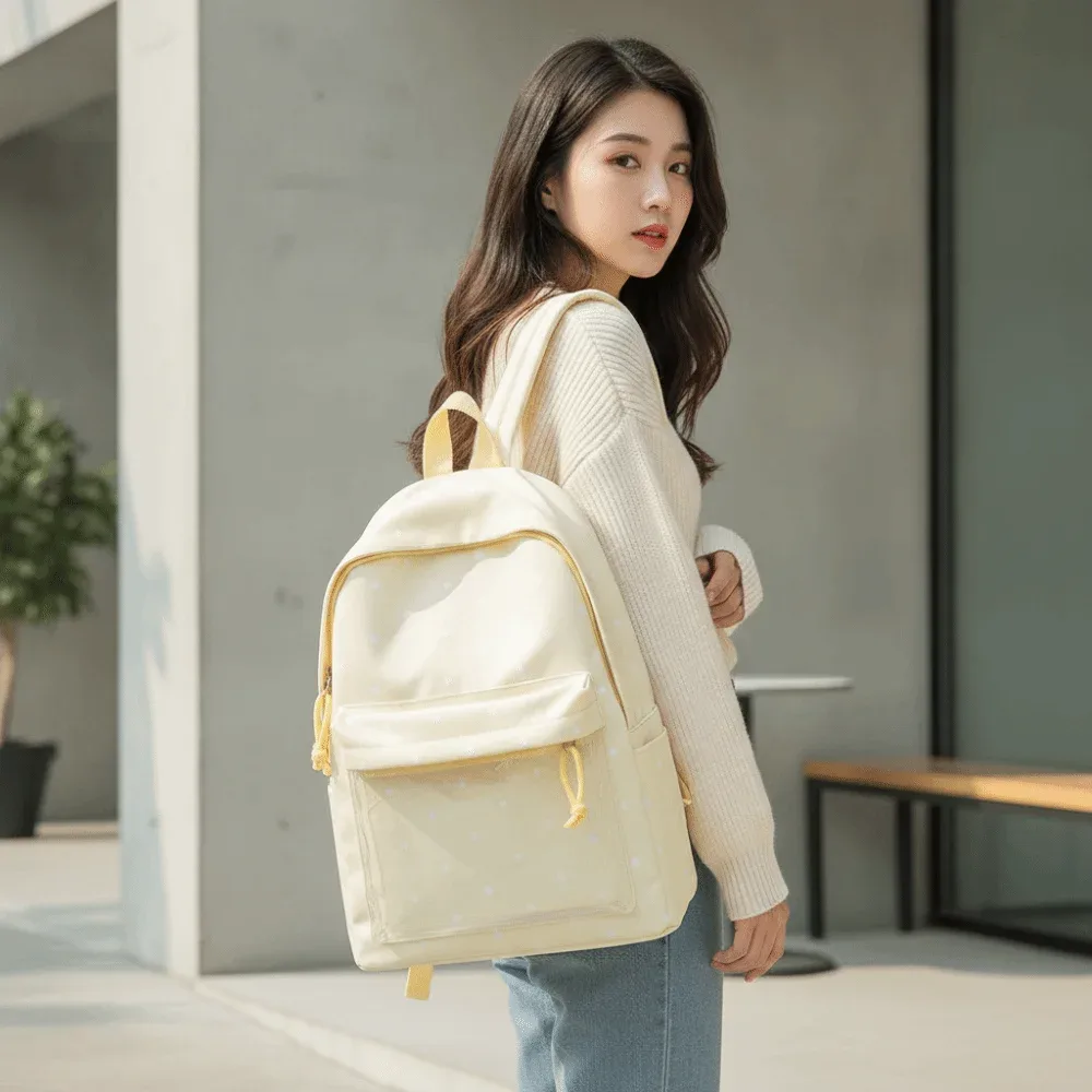 sac ita de style japonais avec fenêtre transparente, bretelles réglables, sac à dos transparent, grande capacité, doublure en polyester, sac à dos à pois.