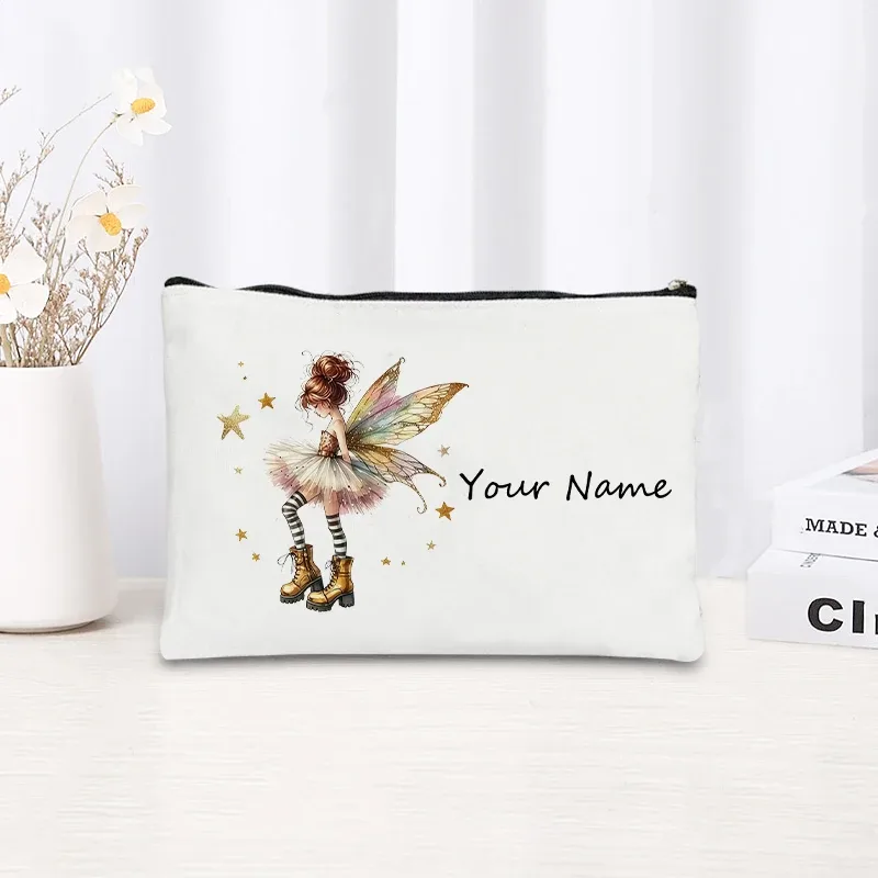 trousse de maquillage en toile personnalisée avec nom, pochette cosmétique quotidienne personnalisée, trousse de toilette, cadeau de noël ou d'anniversaire pour filles