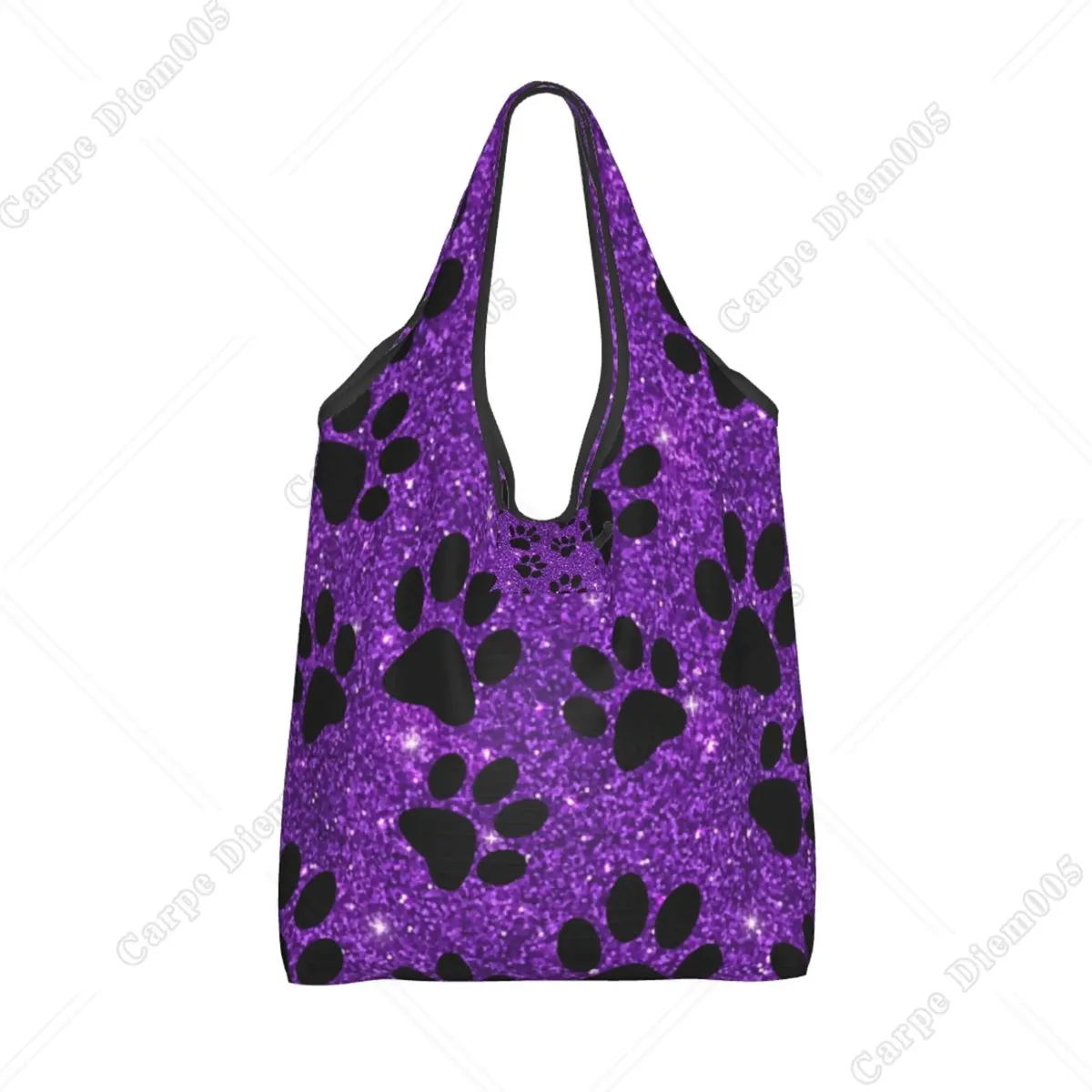 Sac fourre-tout mignon pour femme, pattes de chien violet, sac de shopping pliant, travail de shopping, marche en plein air, mode sans fermeture à glissière, cuillère à soupe, Rotterdam, kle