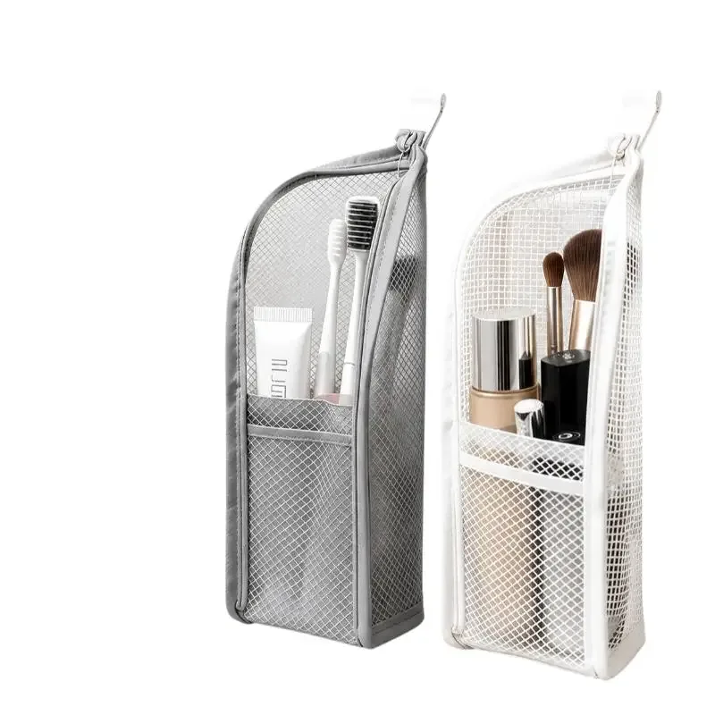 trousse de toilette de voyage en maille respirante avec poches de rangement verticales pour les vacances et les voyages d'affaires