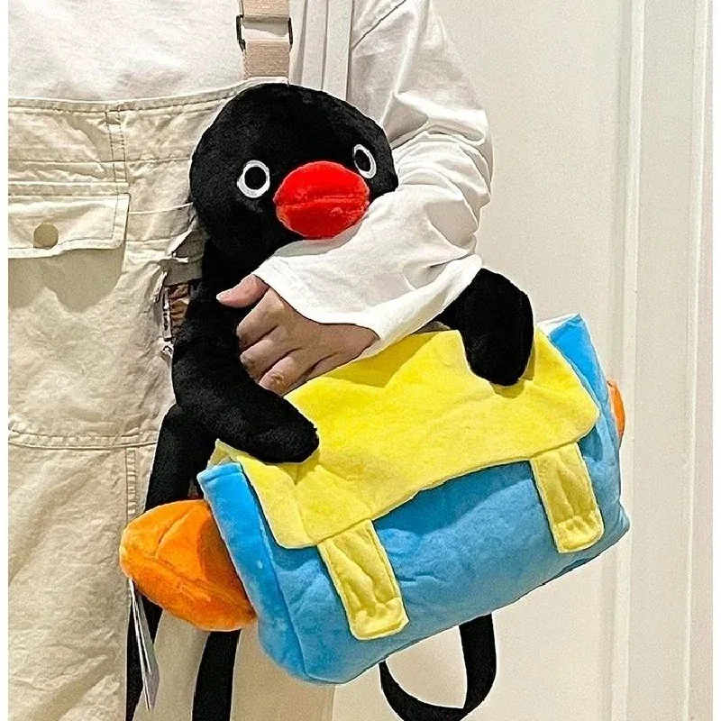 sac à dos en peluche pingouin pingu mignon, sac de voyage en dessin animé 3d, sac à dos souple de grande capacité pour étudiants et fans
