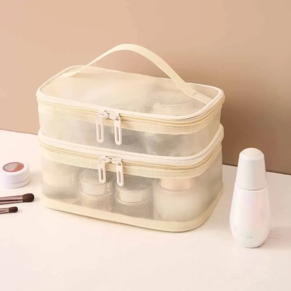 trousse cosmétique de voyage en maille transparente pour femme, trousse de toilette, rangement de maquillage, grande capacité, mode, 1 couche, 2/3 couches