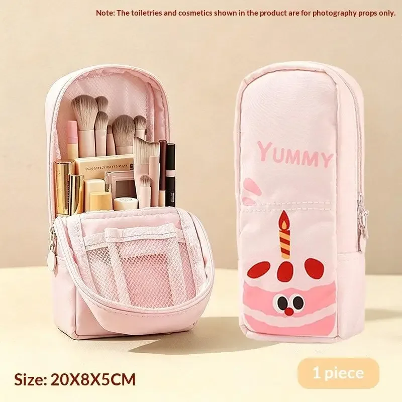 sac de rangement pour pinceaux de maquillage, motif dessin animé mignon, avec design transparent, grande capacité, parfait pour le maquillage quotidien et les voyages