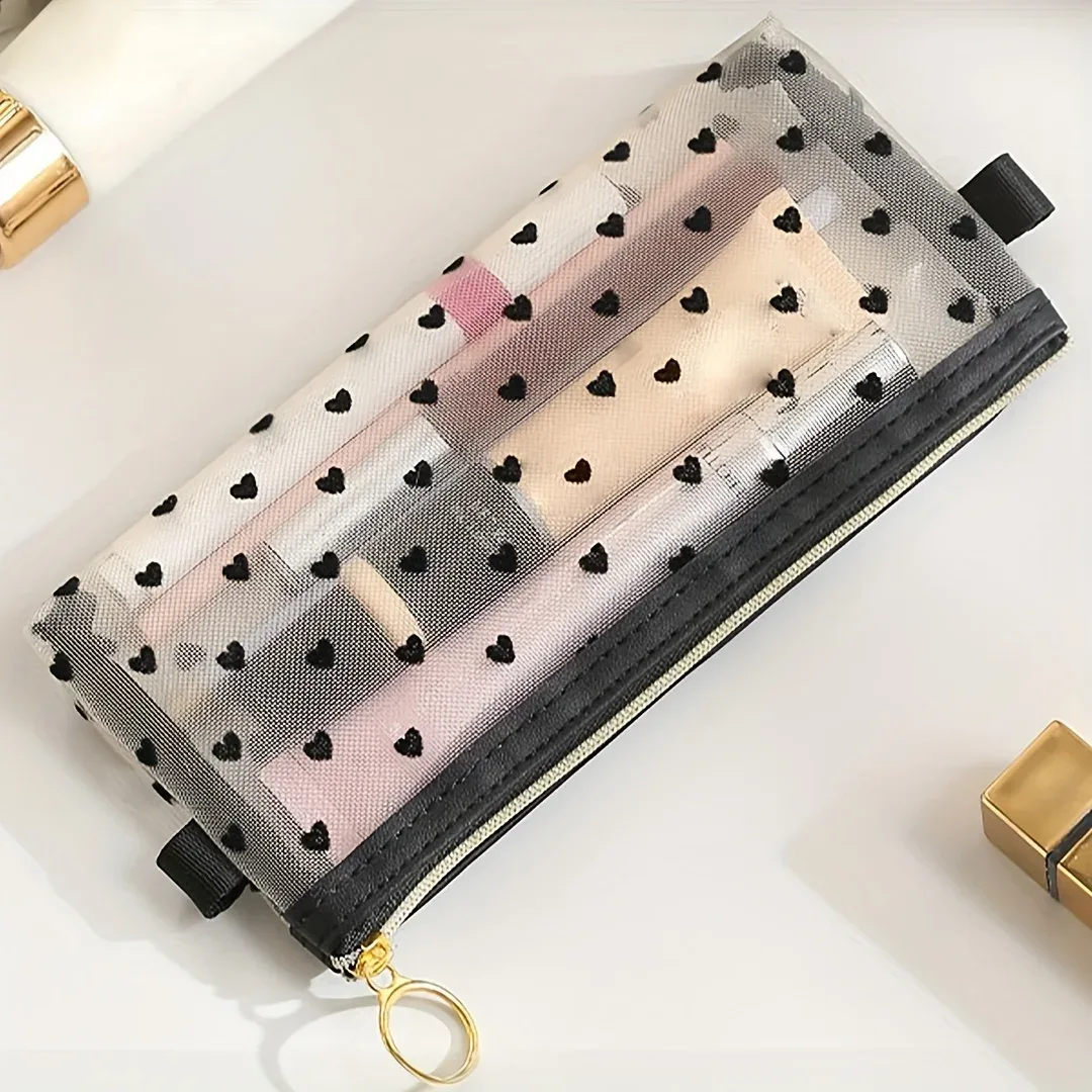 sac de rangement en maille pour cosmétiques de voyage, facile à nettoyer, sac de maquillage, trousse de toilette transparente, sac de rangement pour pinceaux, sac de plage pour fille