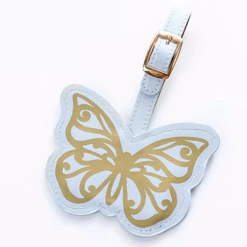 étiquette de bagage créative papillon et fleur pour femmes et hommes, étiquette portable, porte-adresse d'identification de valise, pendentif de sac, accessoires de voyage