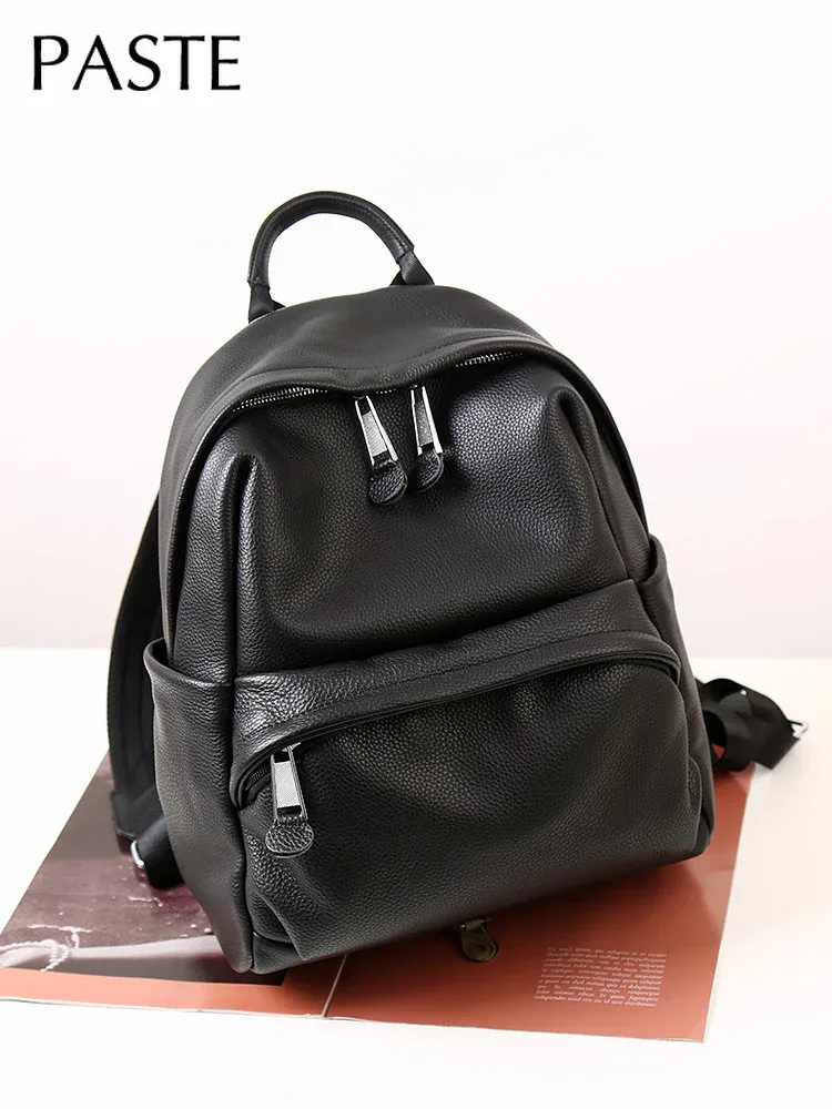sac à dos de voyage de grande capacité pour femme, cuir de vachette optique, sac double initié, cuir de vachette noir, classique, loisirs, luxe