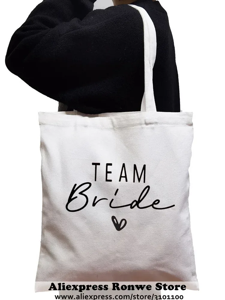 sac fourre-tout en toile de grande capacité pour femmes, sacs à main initiés à la cuillère à soupe réutilisables, équipe de la mariée, fête de mariage, drop sunshine