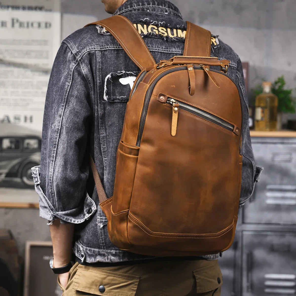 pndme – sac à dos vintage en cuir de vache crazy horse pour hommes, grande capacité, décontracté, design original, fait à la main, en cuir véritable, sac de voyage pour femmes