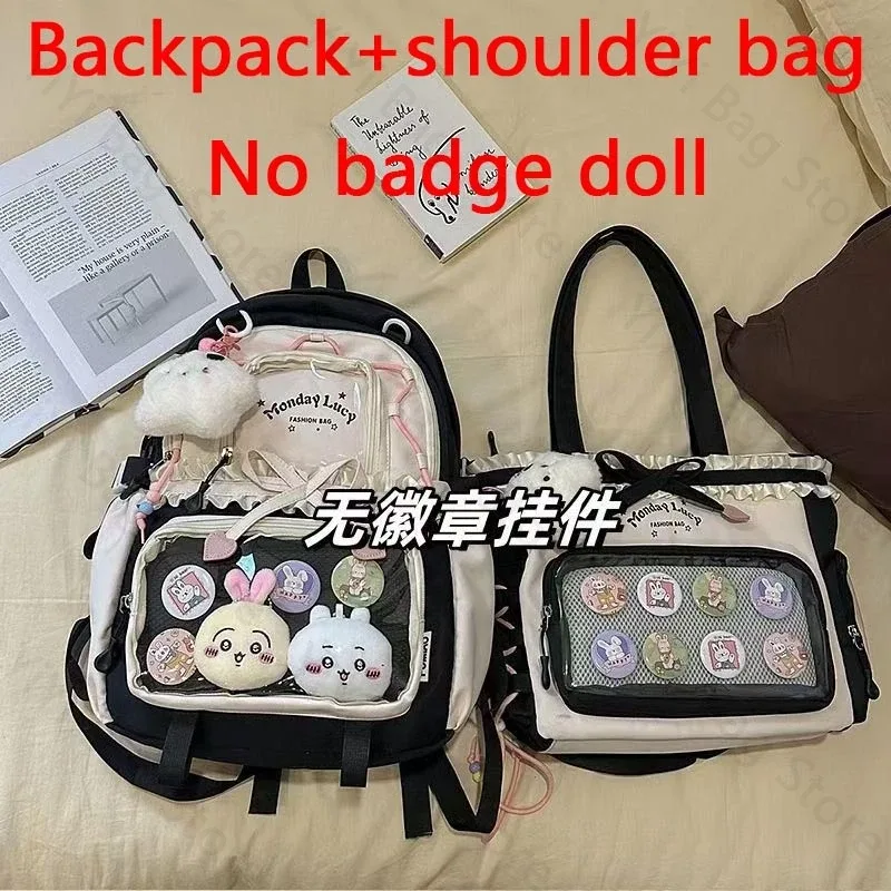 sac à dos ita bag kawaii, sac à bandoulière, ensemble de deux pièces, sac à dos scolaire pour badges et épingles d'anime, sacs à dos transparents pour étudiants