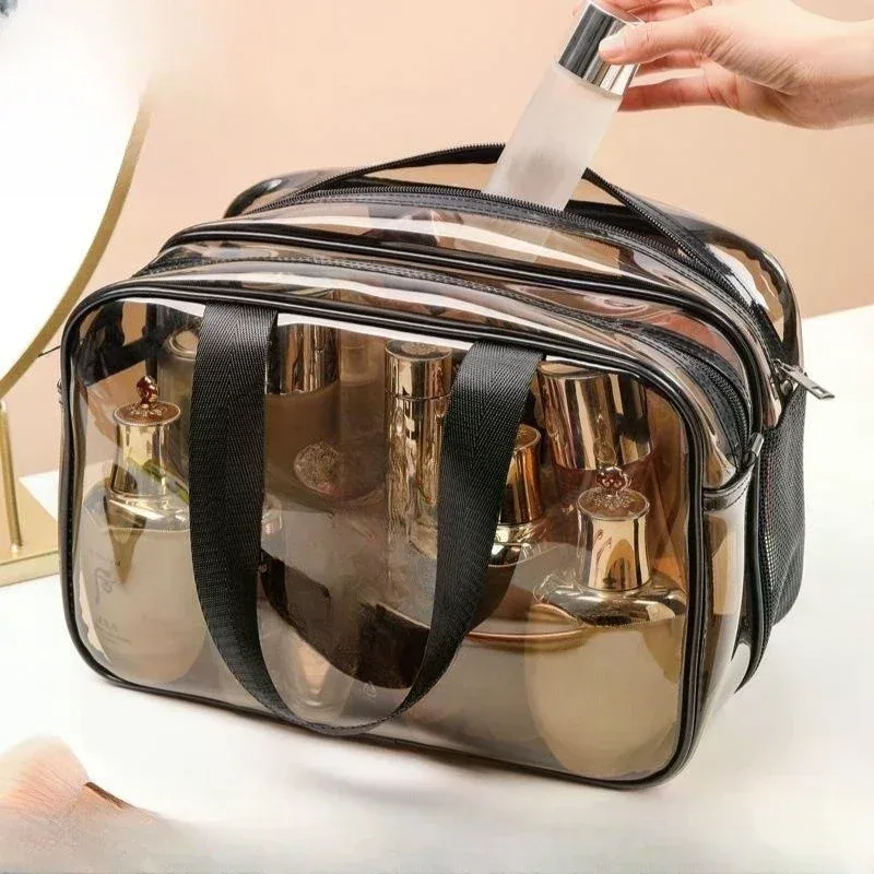 1PCS Trousse de Toilette Double Couche Grande Capacité, Organisateur Cosmétique Portable, Sac de Voyage Transparent et Imperméable pour Femme