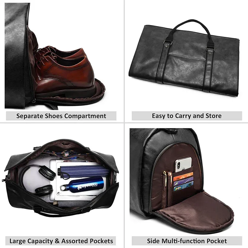 costume vêtement sac à bandoulière en cuir pu grande capacité bagages de voyage sacs à main d'affaires pliable convertible fourre-tout hommes sacs
