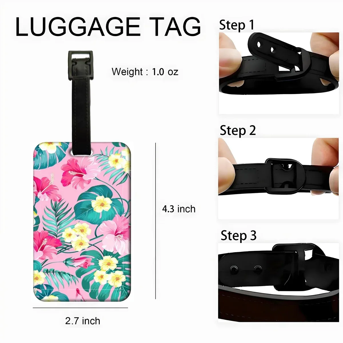 étiquette de bagage motif fleurs et plantes, plume, pour valise et sac à dos, anti-perte, porte-carte d'identification, accessoires de mode pour bagages, cadeaux