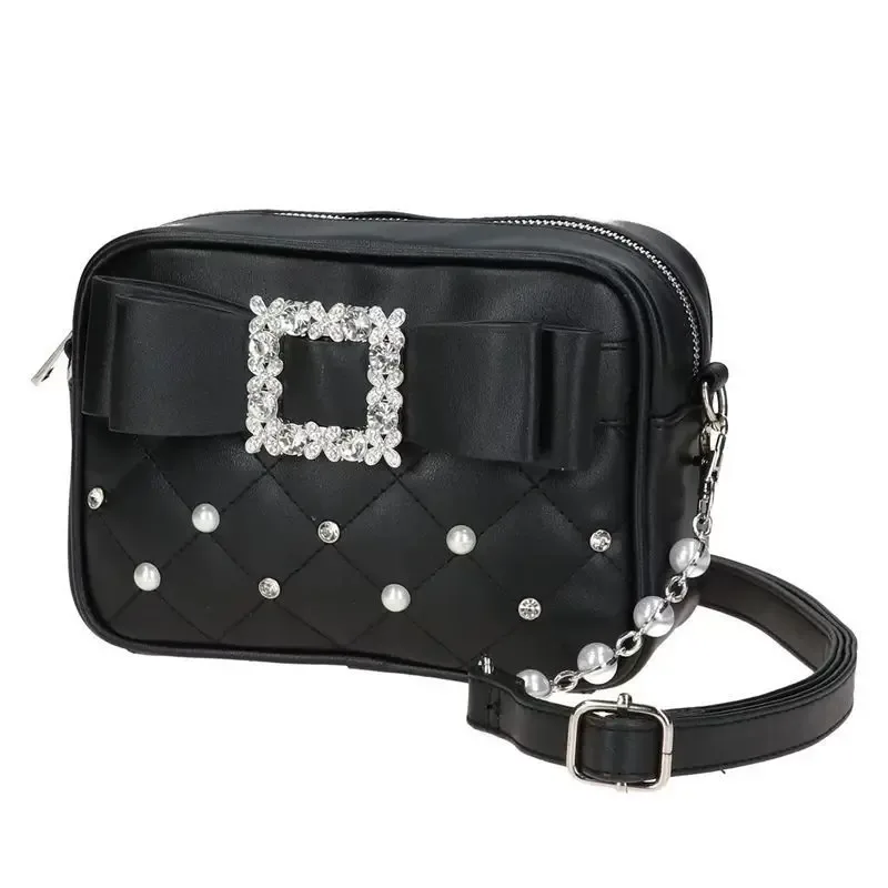 petit sac carré japonais avec nœud en diamant pour femmes, sacoche y2k avec perles et perles, mini sac à bandoulière pour filles
