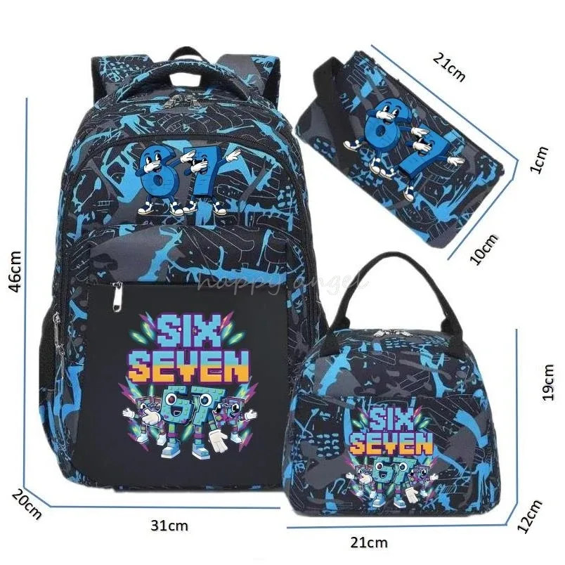 3 pièces/ensembles volez un BrainRot sac à dos avec sac à déjeuner pour 67 Six sept adolescents étudiants sacs d'école décontracté confortable ensemble de voyage