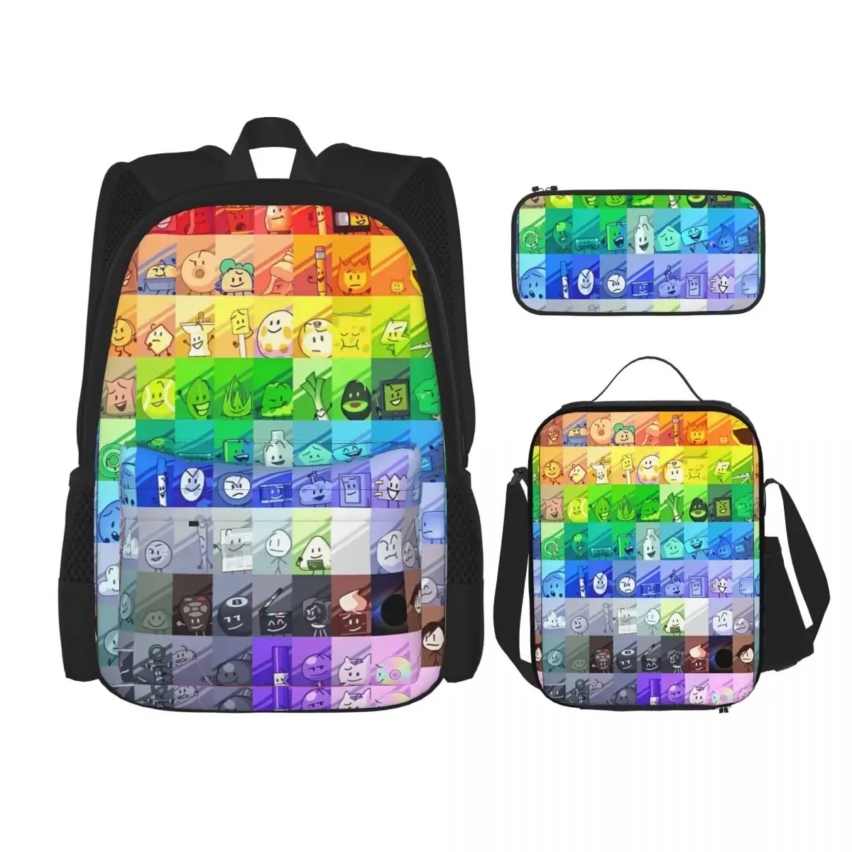 bfdi bfb et tpot bataille pour dream island dessin animé 3pecs/ensemble sac à dos pour adolescent ordinateur portable sac à bandoulière sac à déjeuner trousse à crayons