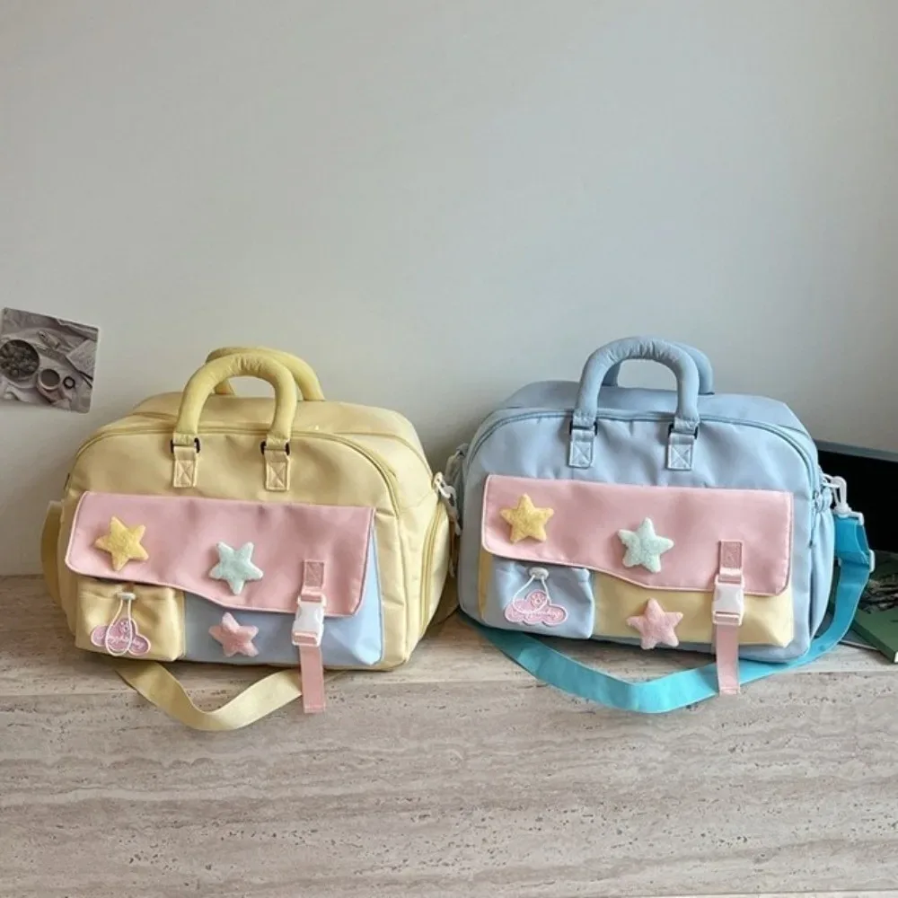sac de voyage de grande capacité, couleur macaron, sac de sport à bandoulière multi-poches, sac à main portable en polyester, idéal pour les courts séjours.