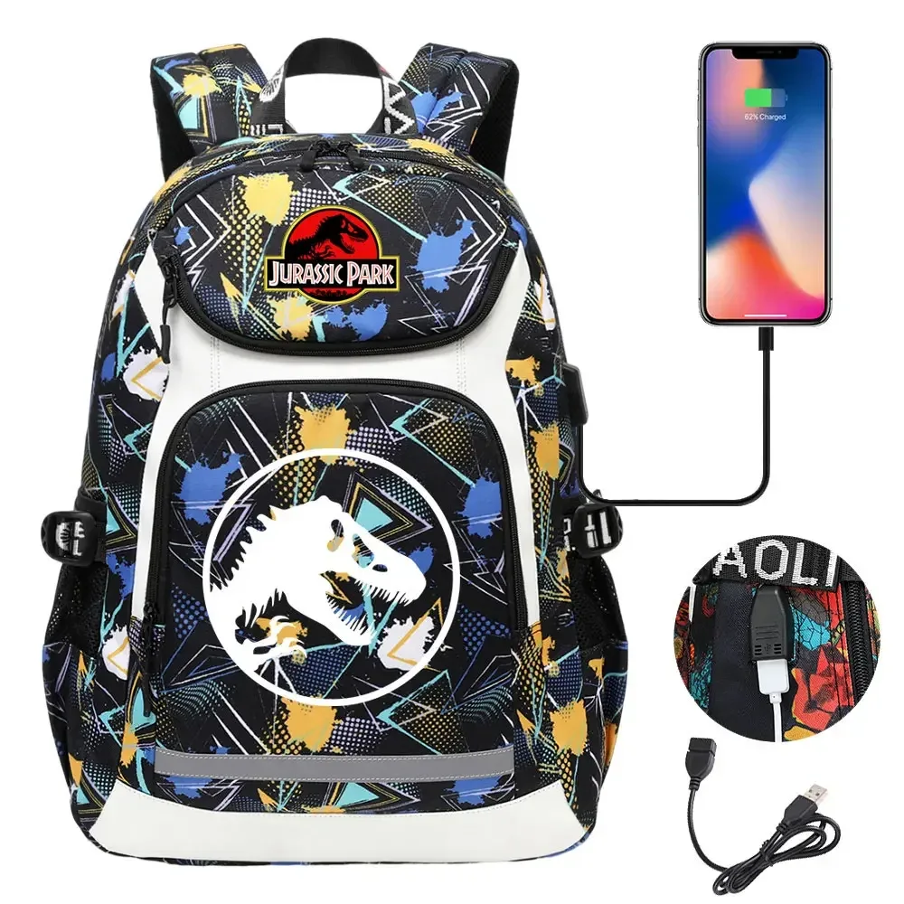 208.assic world park dinosaur school plebags, sacs à dos de voyage pour ordinateur portable, usb, adolescents, femmes, hommes, bol, garçons, enfants