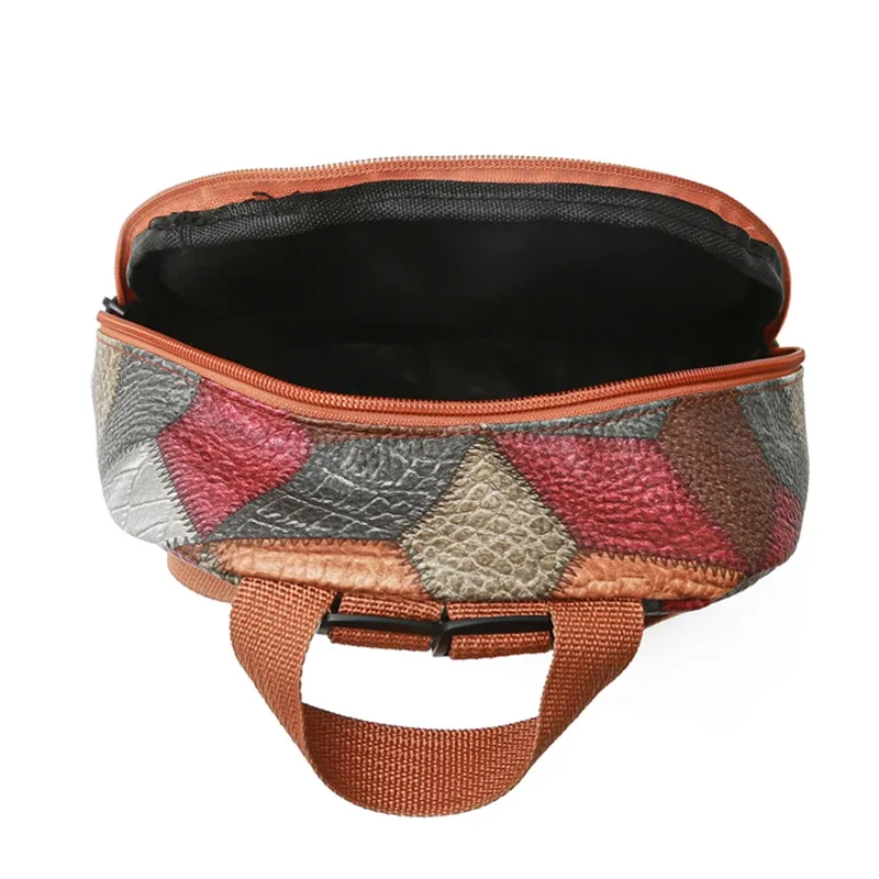 sac à dos patchwork de style vintage pour femmes, design multi-travures pour un usage quotidien, sac élégant, léger et décontracté, à la mode