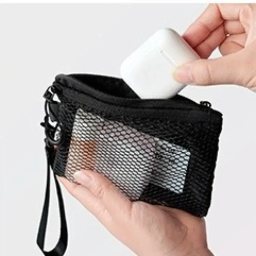 sac de rangement en maille légère avec fermeture éclair, trousse de toilette en polyester, couleur unie, sac à cosmétiques multifonctionnel, usage polyvalent