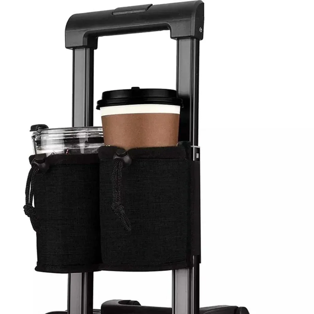 porte-bouteille d'eau pour poignée de bagage, pochette de rangement double pour gobelets, porte-boissons réglable avec cordon de serrage pour valise de voyage