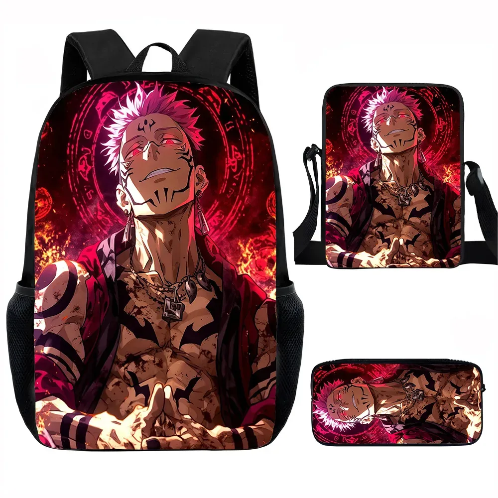 j-jujutsu kaisen 3 pièces ensemble sac à dos 40 cm/15.7 pouces sacs d'école sac à bandoulière trousse à crayons sac de livre d'ordinateur pour garçons filles meilleur cadeau
