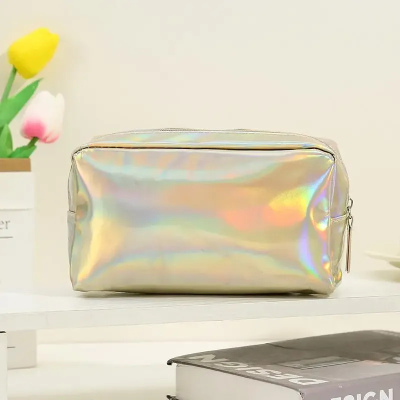 sac cosmétique laser couleur unie, imperméable, portable, pour rangement de produits de toilette, sac cadeau maquillage, pochette de maquillage, organisateur de cosmétiques de voyage