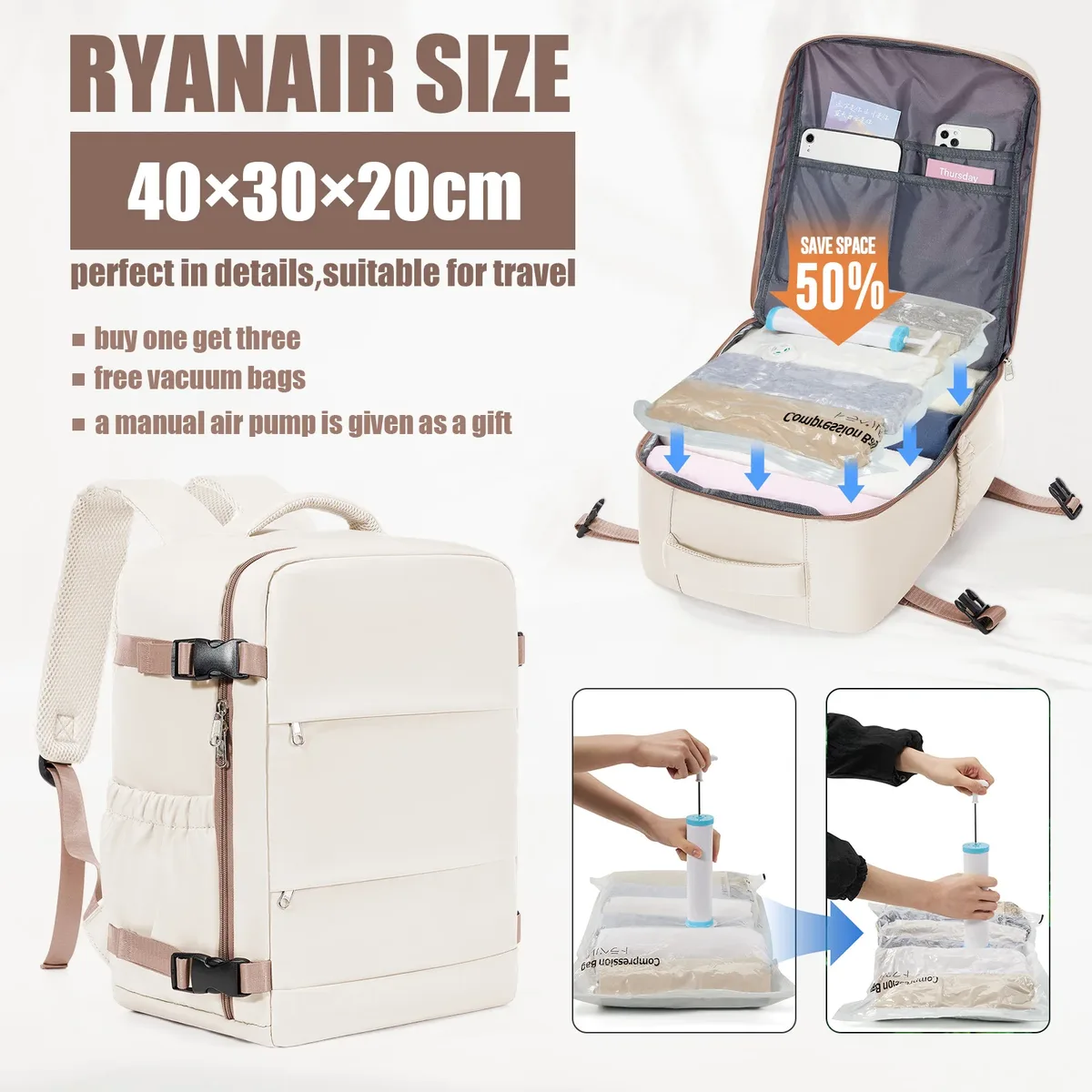 ryanair cabin bags 40x30x20 sac à dos de voyage sous le siège, sac sous vide sac polochon de voyage, sac à dos de banlieue extérieur décontracté à main