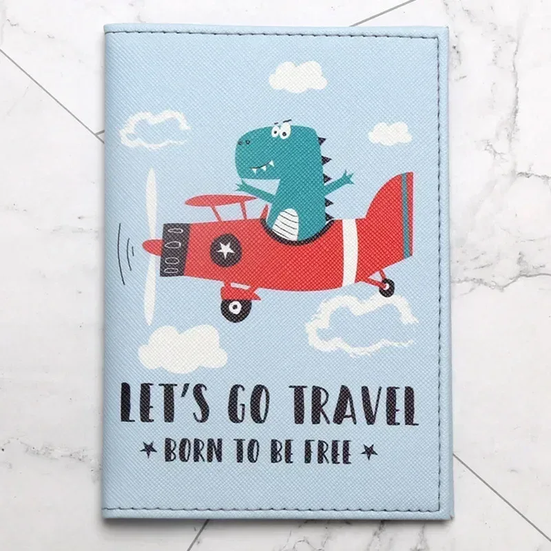couverture de passeport imprimée dinosaure de dessin animé pour enfants, porte-passeport étanche en cuir pu, porte-carte d'identité, accessoires de voyage