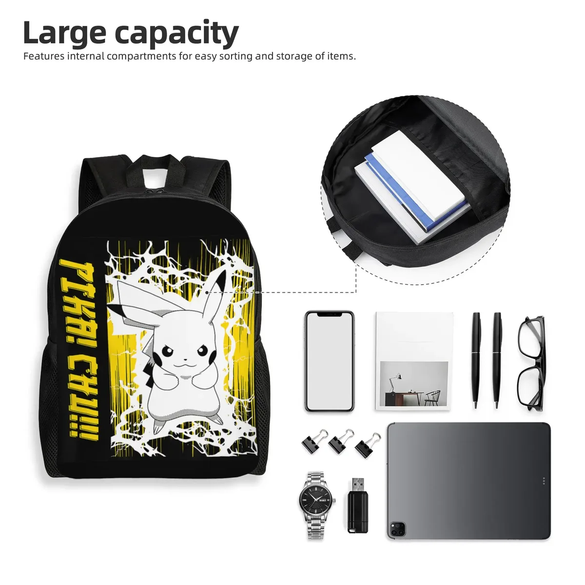 sacs à dos pokemon pikachu anime lightning scence daypack mochila school retro sac à dos lavable