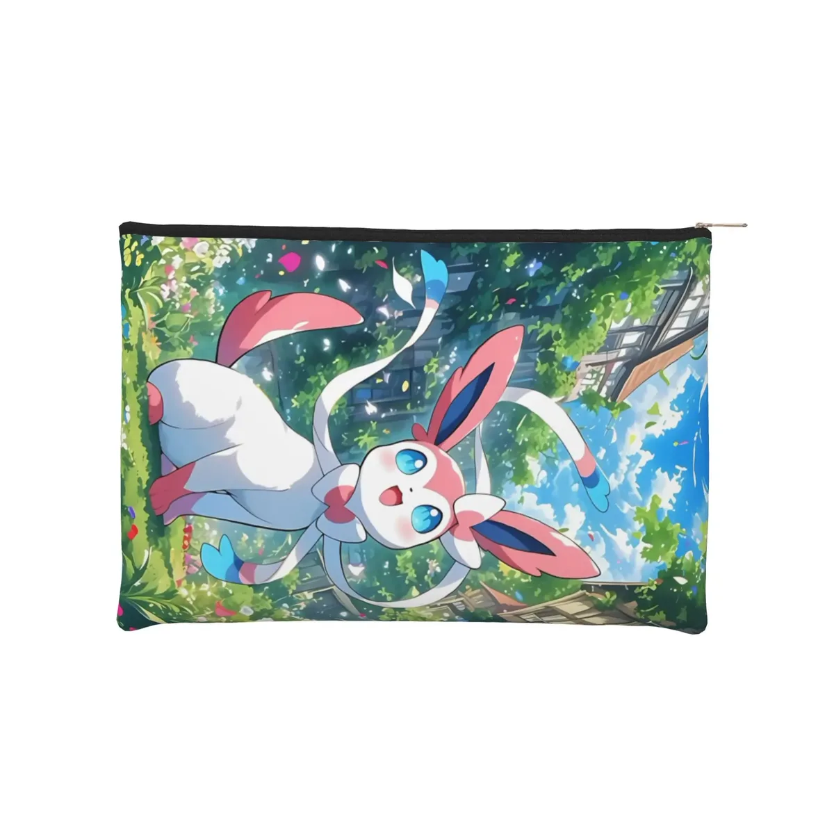 pochette pliable mignonne sur le thème de l'anime pokemon eevee eeveelution, trousse de maquillage, trousse de toilette avec fermeture éclair, pochette cosmétique de voyage