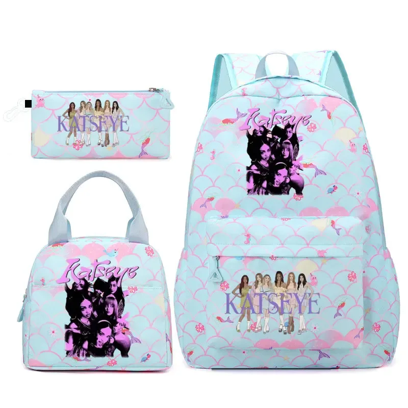ensemble de sacs à dos katseye 3 pièces, sac à dos grande capacité pour étudiants avec sac à lunch et trousse à crayons, sac à dos décontracté et tendance