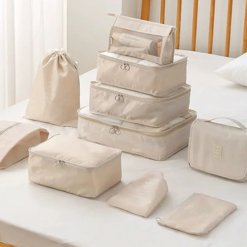 ensemble d'organisateurs de voyage 7/8/9 pièces, cubes de rangement pour valise, sacs de rangement portables pour bagages, pochette de rangement pour vêtements et chaussures, pliable