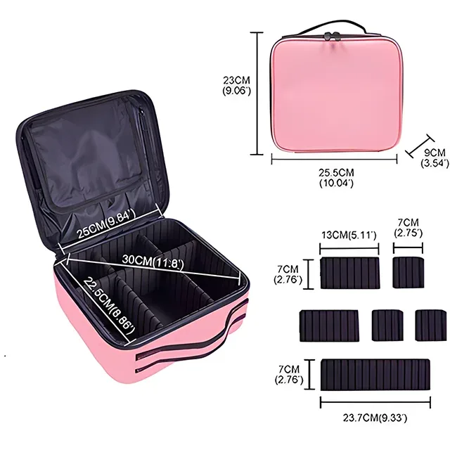 trousse de maquillage professionnelle portable avec diviseurs ajustables et compartiment pour pinceaux – organisateur de cosmétiques pour artistes