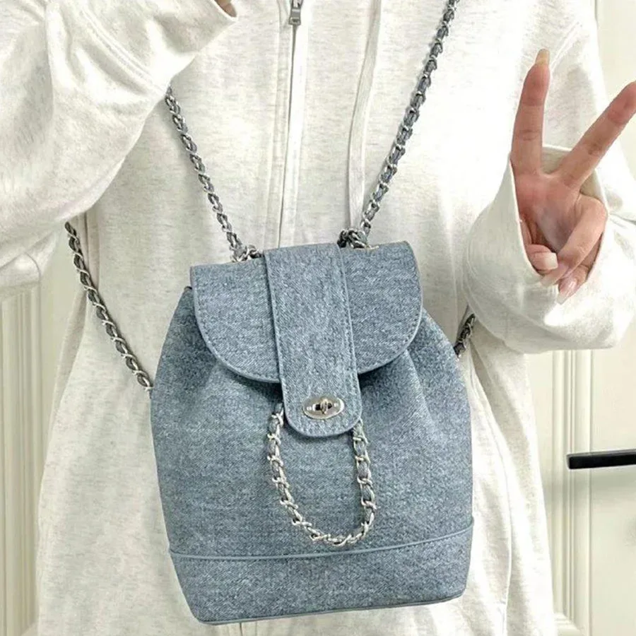 Sacs à dos à rabat en tissu denim pour femmes, sacs à dos de voyage de capacité, sacs à main de proximité Wstring, sacs à main initiés, unisexe, mode, E27