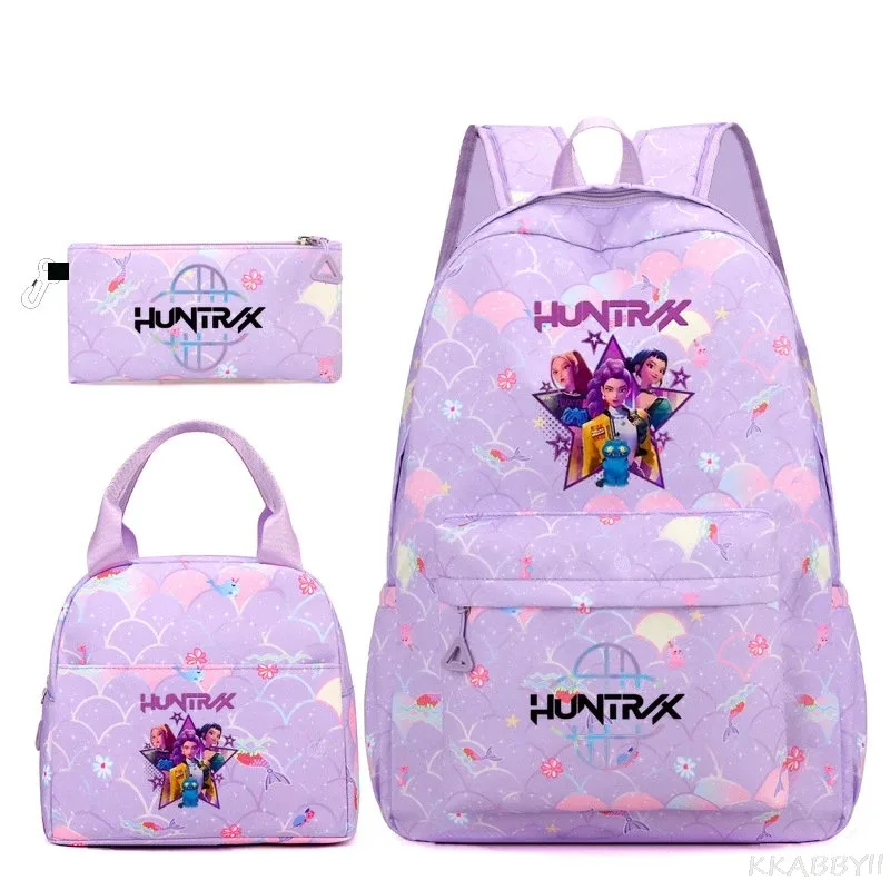 nouveau sac à dos kpop demon hunters huntr/x, 3 pièces, léger, respirant, grande capacité, pour l'école, les voyages, pour femmes, mochilas