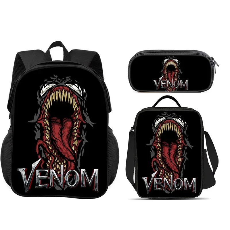 ensemble scolaire venom 3 pièces : sac à dos + trousse à crayons + sac à lunch, sac à dos scolaire tendance, cadeau pour enfants, pratique et multifonctionnel