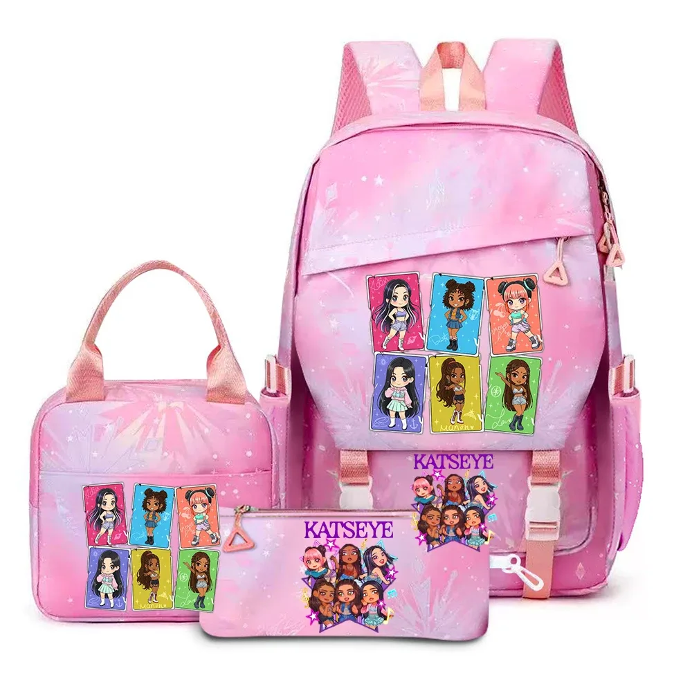 katseye musique sacs à dos 3 pièces ensembles femmes hommes lycée sacs toile kawaii adolescents sac à dos pour ordinateur portable dessin animé livre sacs yk2