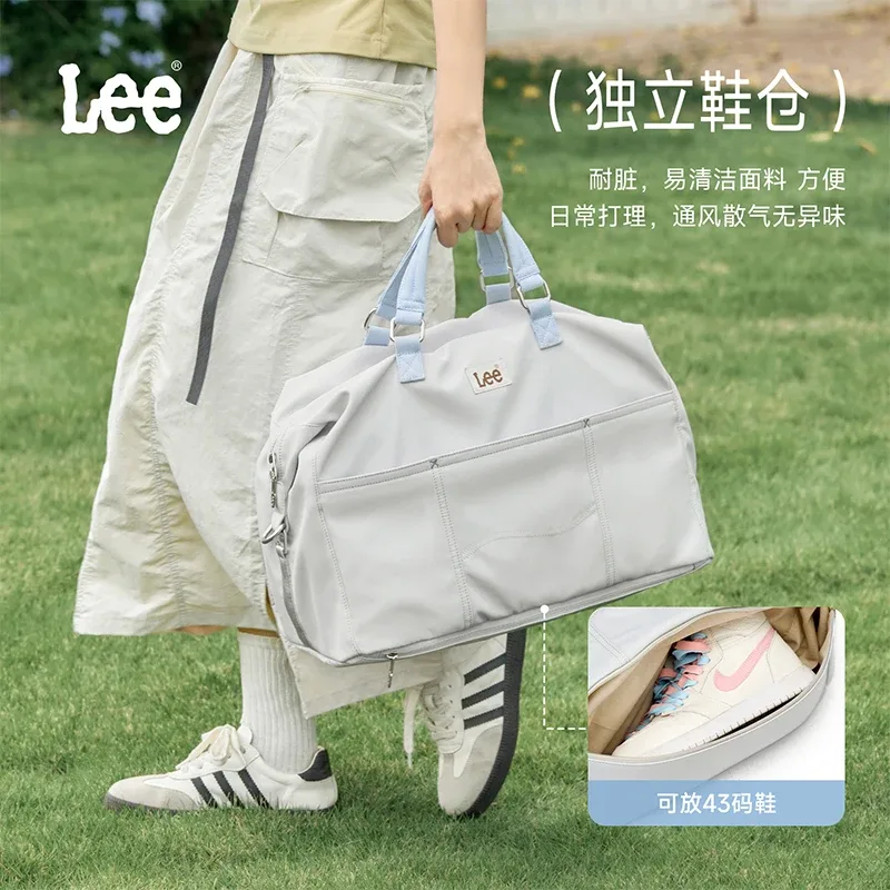 sac de voyage rose grande capacité lee pour femme avec compartiment à chaussures, sac de week-end, sac de sport, sac de fitness, sac de gym, sac de loisirs pour femme