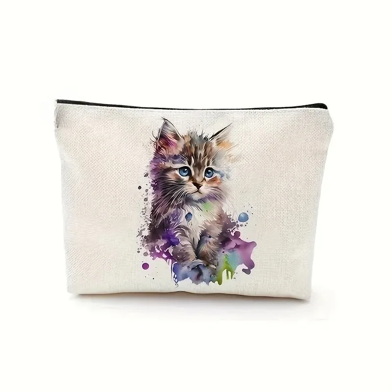 trousse de maquillage sur le thème du chat, pochette à cosmétiques avec fermeture éclair, motif de chat mignon, organisateur de toilette de voyage, cadeau pour les amoureux des chats