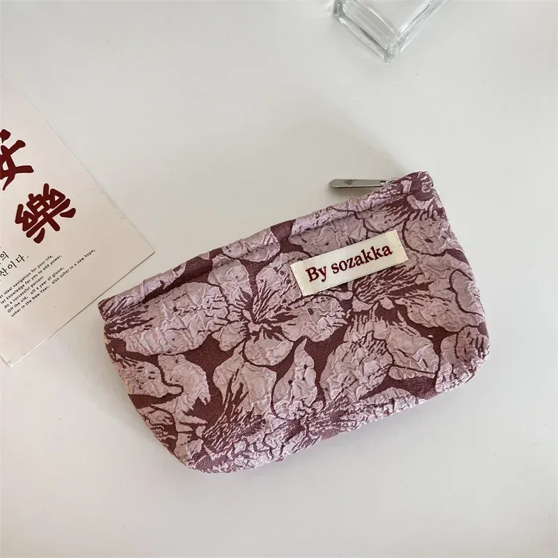 nouveaux sacs de maquillage floraux pour femmes coréennes, sac à cosmétiques, pochette de rangement, trousse de toilette de voyage, trousse de beauté en toile, trousse à crayons