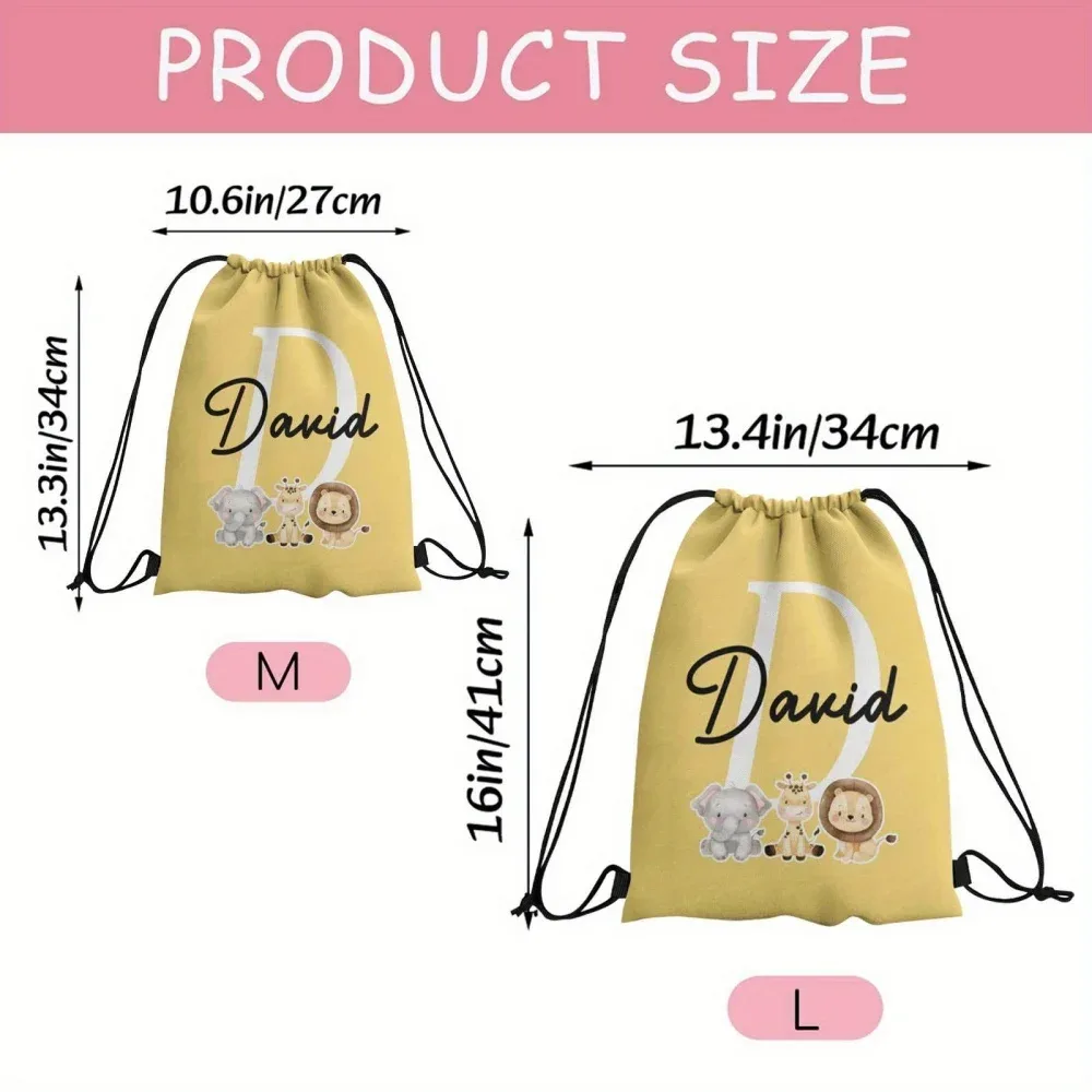 1 sac à dos à cordon personnalisé sur le thème des animaux mignons, 12 options de couleurs au choix, personnalisation du nom.