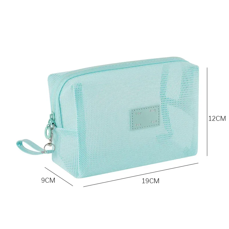 organisateur de toilette transparent de grande capacité, pochette de rangement cosmétique portable pour femmes, sac à maquillage respirant en maille