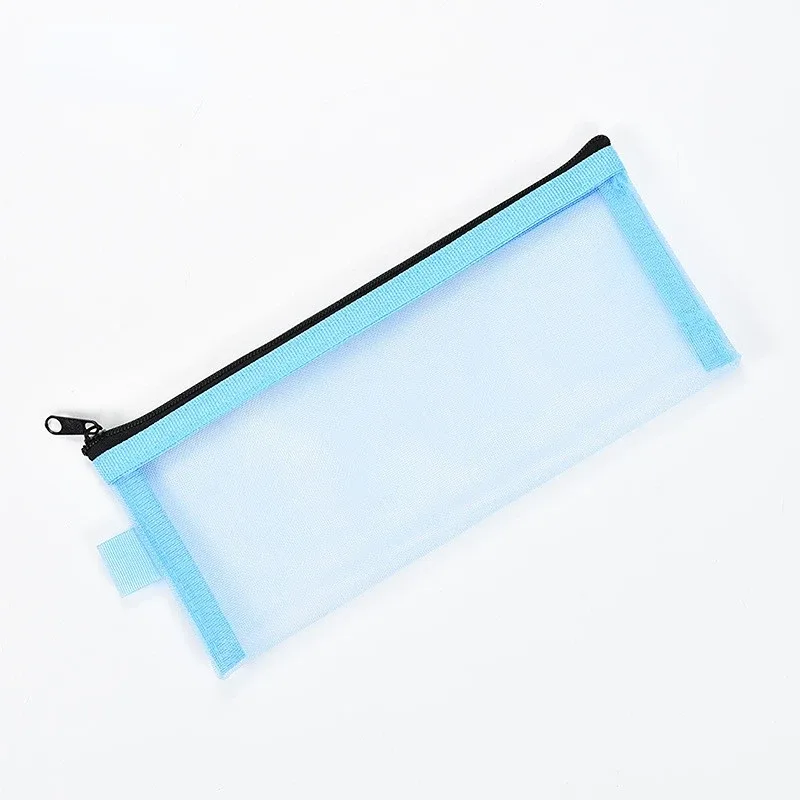 20.5x9cm maille sac cosmétique filets papeterie crayon sac étui support fermeture éclair portable rouges à lèvres clés pièce de monnaie charge câble organisateur