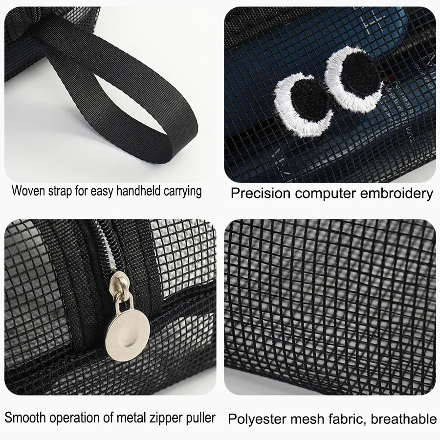 jolie trousse de toilette en maille tridimensionnelle, sac de rangement pour articles de toilette de grande capacité, sac de voyage pratique à tenir à la main