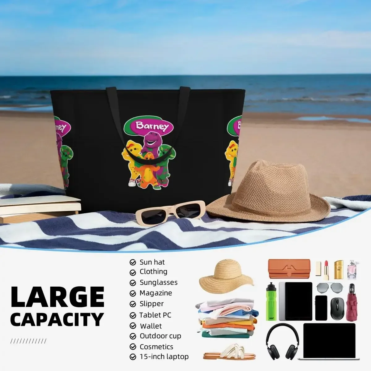barney and friends – sac fourre-tout de plage, sac de sport, de yoga, grand sac fourre-tout pour femmes, sac de voyage, sac de fitness