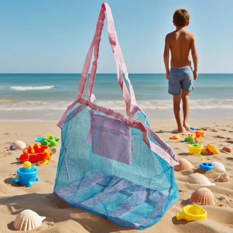sac de rangement pour jouets de plage pour enfants, sac de rangement pliable et portable en maille pour collecter les outils de fouille du sable, pour les vacances, 1 pièce
