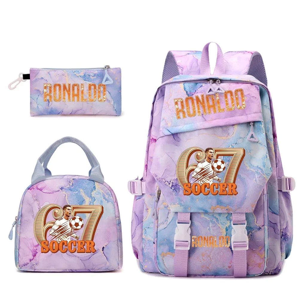 ensemble de sacs à dos pour étudiants avec imprimé cr7 ronaldo 67, avec sac à lunch et trousse à crayons, sac à dos de voyage pour adolescentes