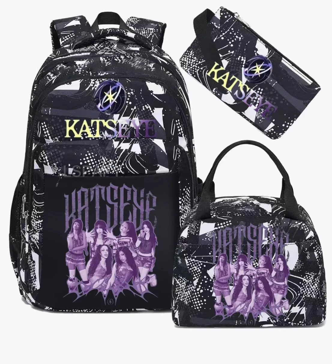 sacs d'école imprimés fashion katseye, ensemble de 3 pièces, sac à dos pour l'école primaire, garçons et filles, sac à dos de sport avec sac à lunch et trousse à crayons