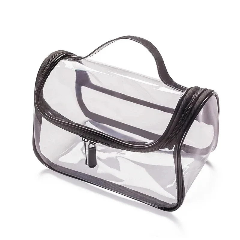 sac à cosmétiques de voyage transparent étanche de grande capacité, pochette de rangement de maquillage portable en pvc, trousse de toilette à fermeture éclair
